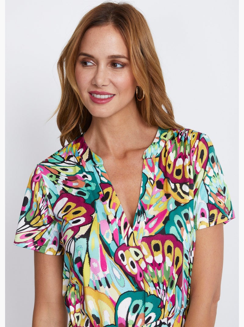 Robe-tunique col V courte imprimée Vert - Kiabi