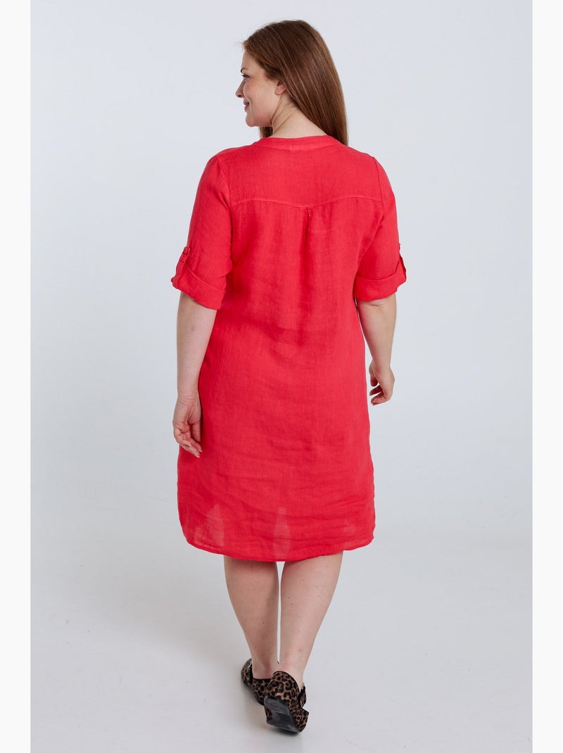 Robe tunique en lin unie PAPRIKA Bleu roi - Kiabi