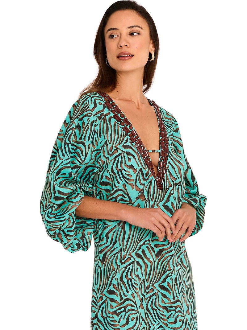 Robe tunique longue de plage manches mi-longues UTOPIA Bleu turquoise - Kiabi