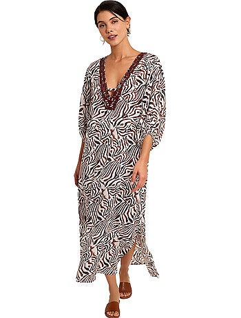 Robe tunique longue de plage manches mi-longues UTOPIA