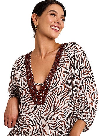 Robe tunique longue de plage manches mi-longues UTOPIA