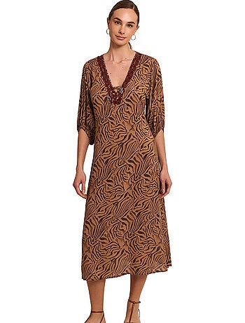 Robe tunique longue de plage manches mi-longues UTOPIA