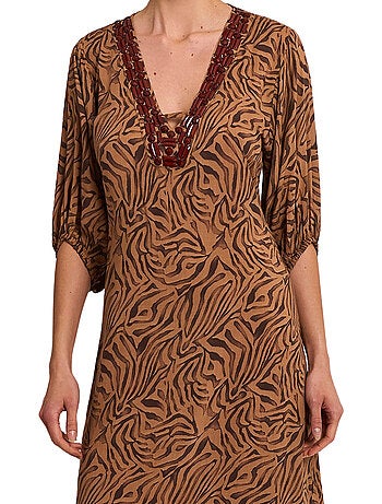 Robe tunique longue de plage manches mi-longues UTOPIA