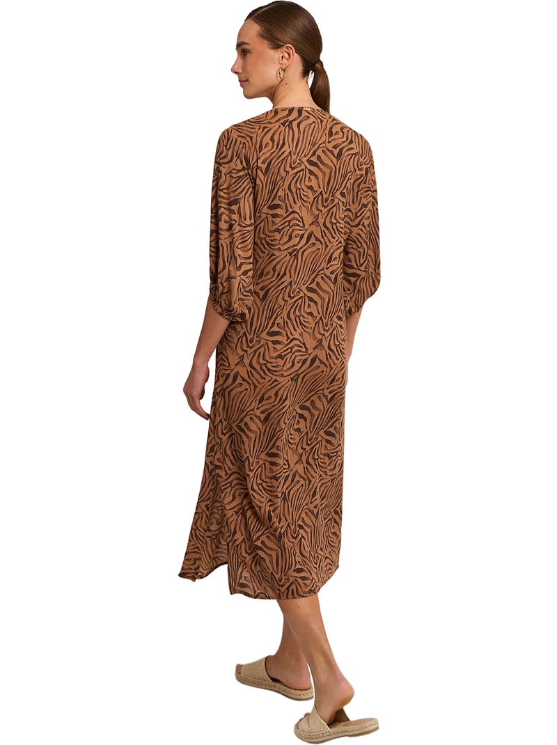 Robe tunique longue de plage manches mi-longues UTOPIA Marron - Kiabi