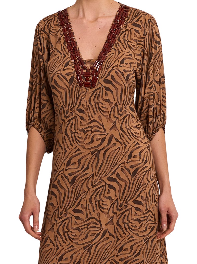 Robe tunique longue de plage manches mi-longues UTOPIA Marron - Kiabi