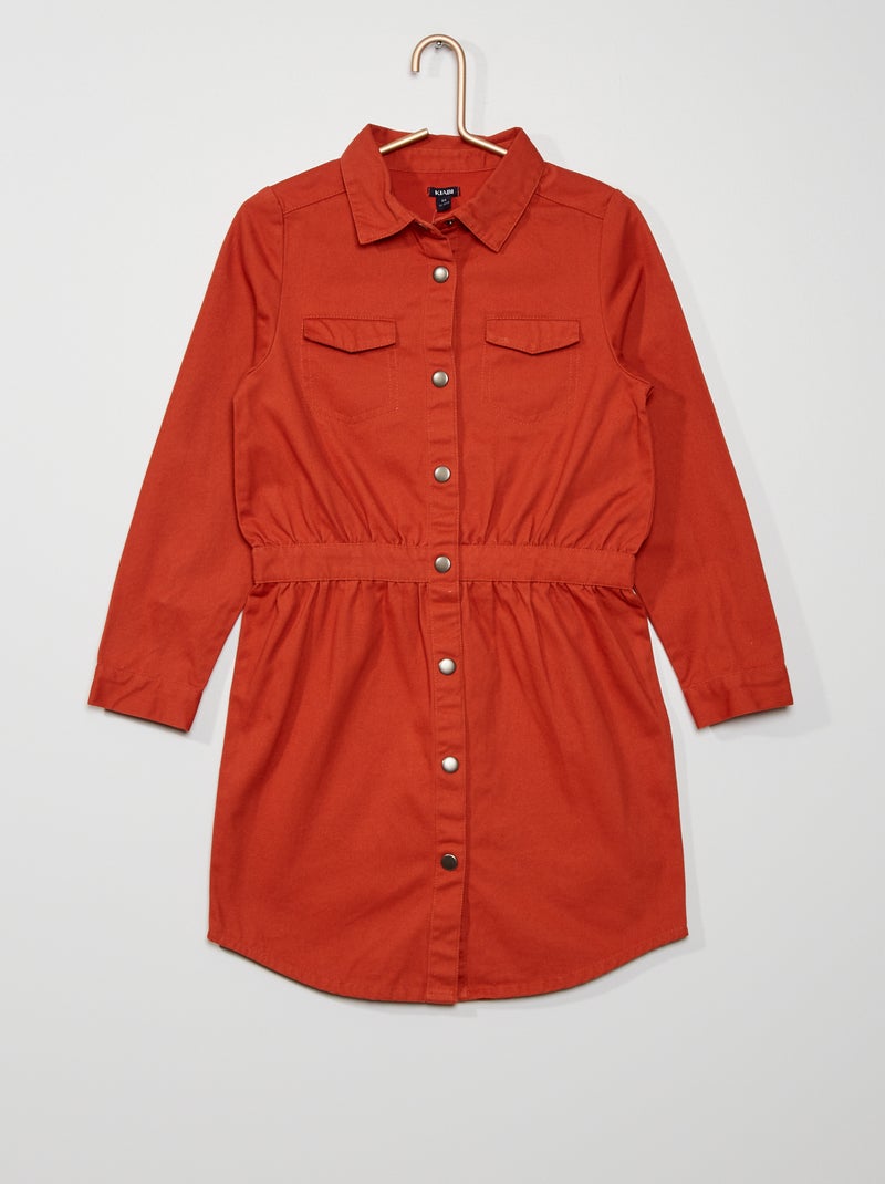 Robe type chemise en coton rouge brique - Kiabi