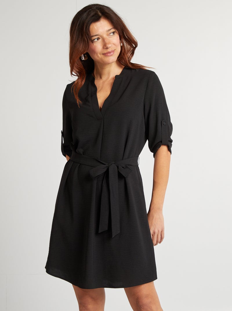 Robe type tunique col tunisien noir - Kiabi