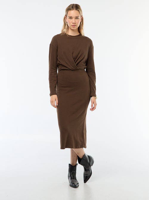 Robe unie coupe midi unie à manches longues - Kiabi