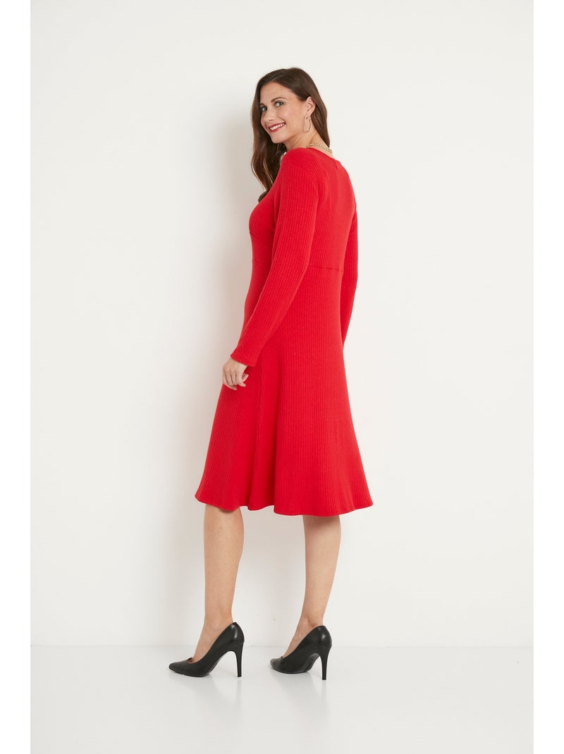 Robe unie courte col V en maille côtelée - Afibel Rouge - Kiabi