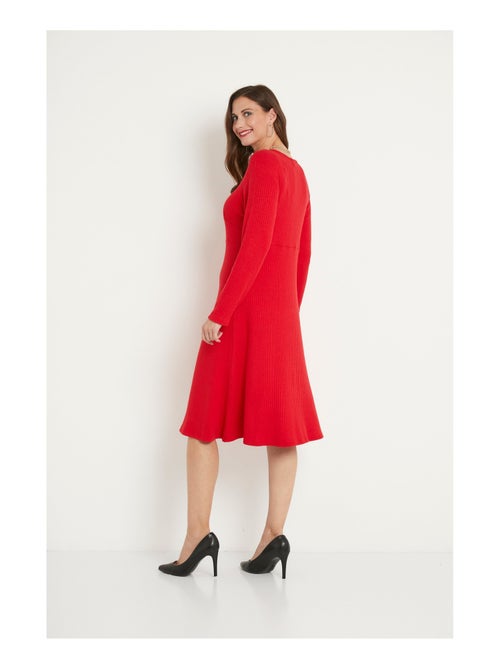 Robe unie courte col V en maille côtelée - Kiabi