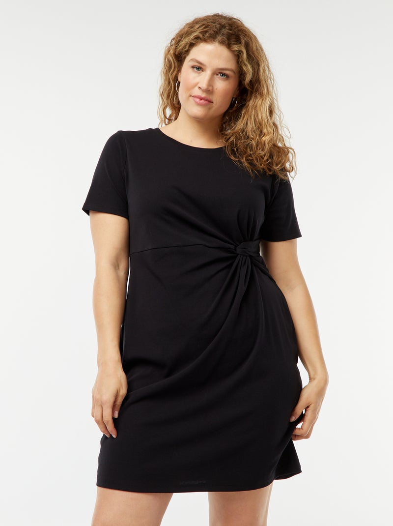 Robe unie drapée coupe courte Noir - Kiabi