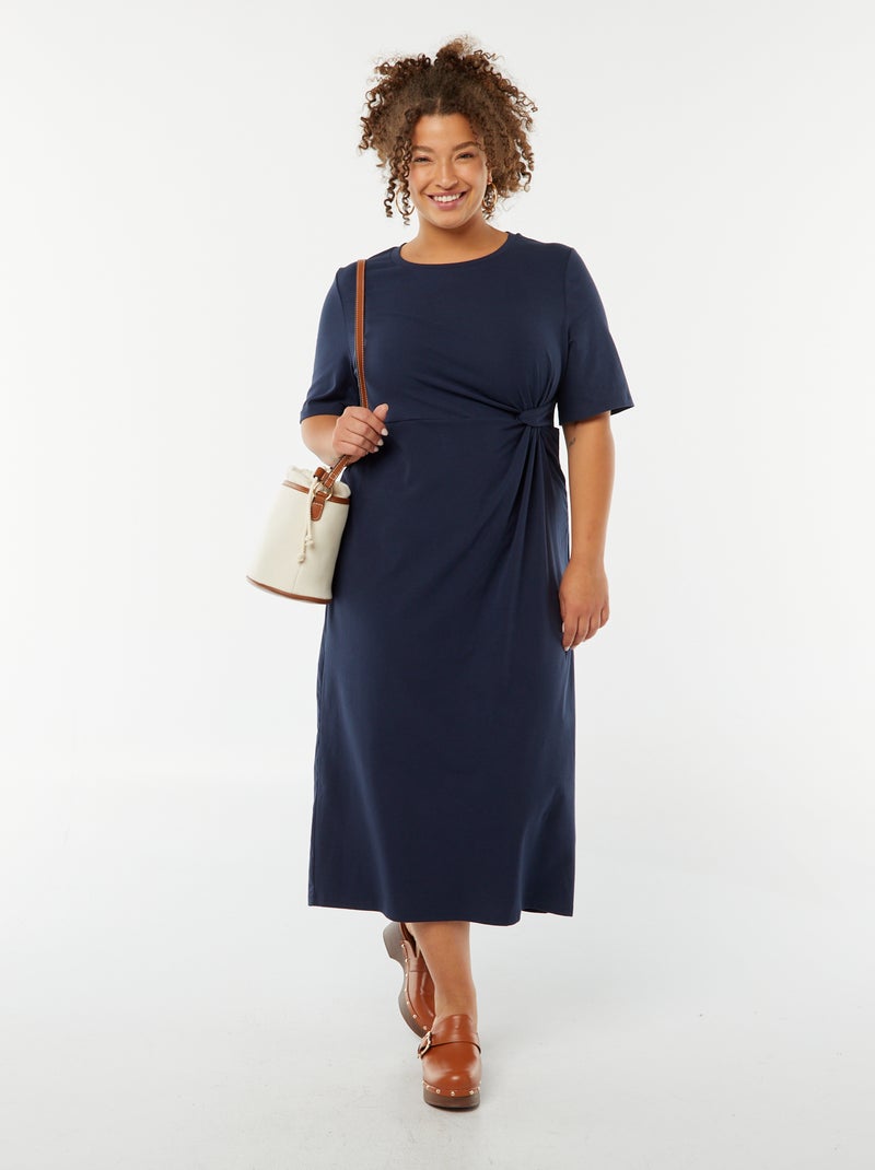 Robe unie drapée coupe midi Bleu - Kiabi
