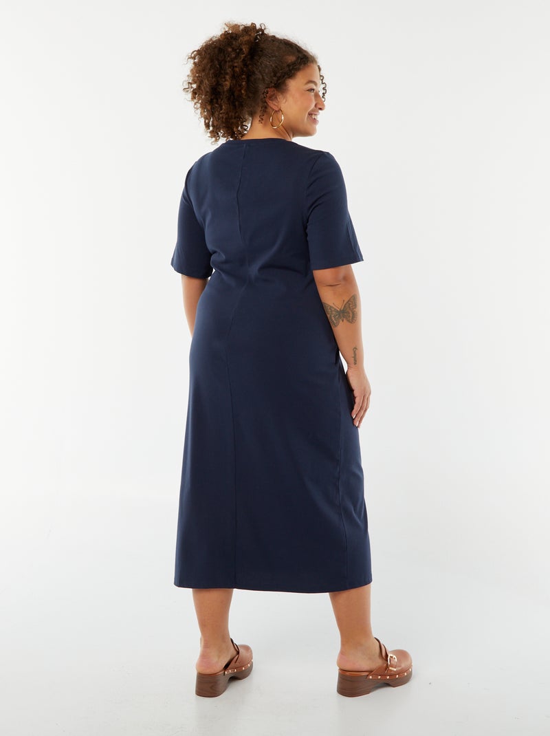 Robe unie drapée coupe midi Bleu - Kiabi
