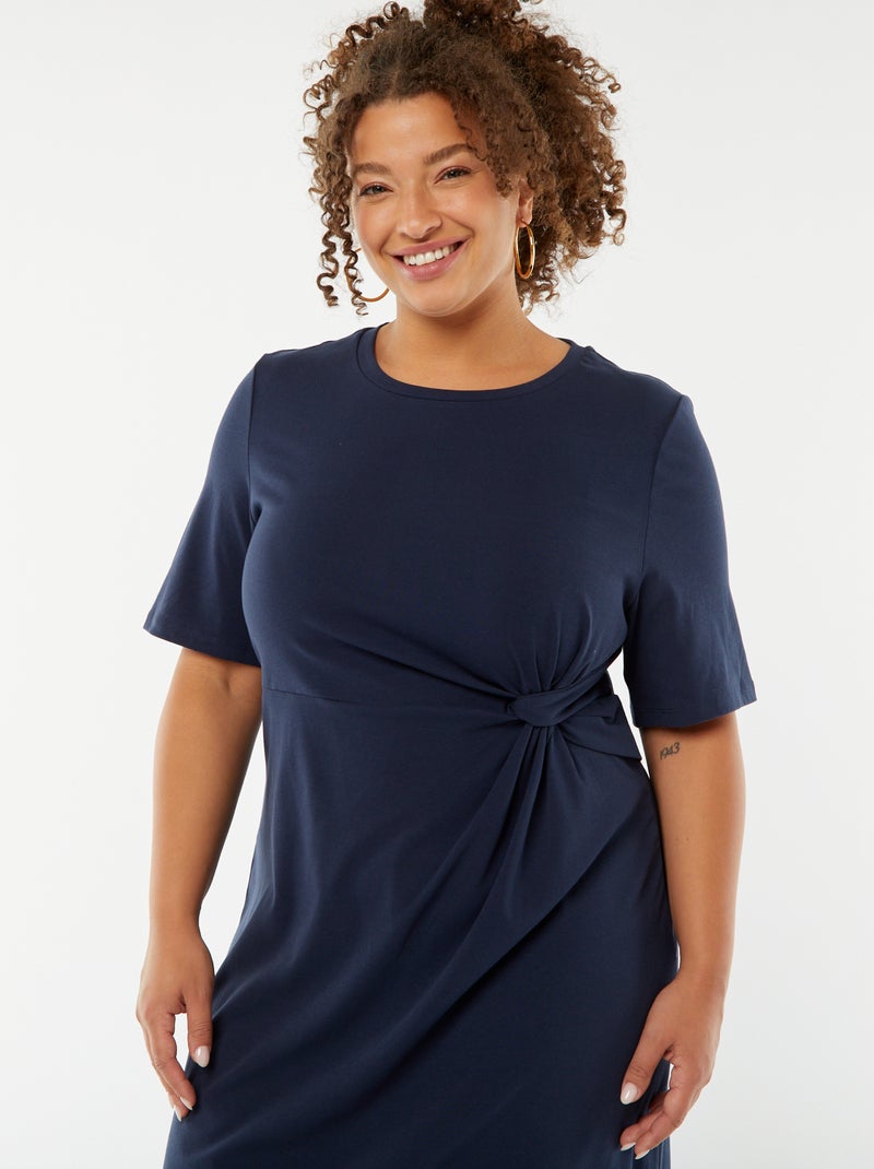 Robe unie drapée coupe midi Bleu - Kiabi