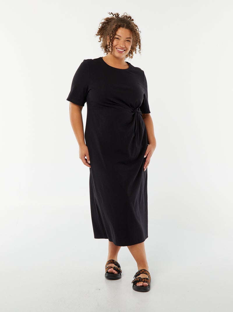 Robe unie drapée coupe midi noir - Kiabi