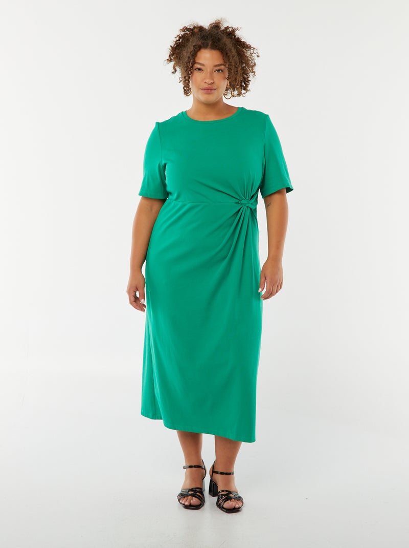Robe unie drapée coupe midi Vert - Kiabi