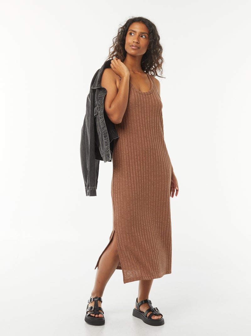 Robe unie sans manches Marron - Kiabi