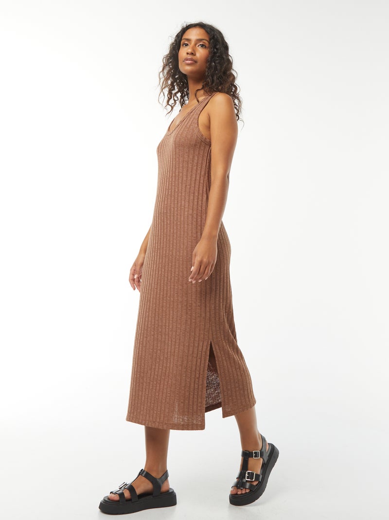 Robe unie sans manches Marron - Kiabi