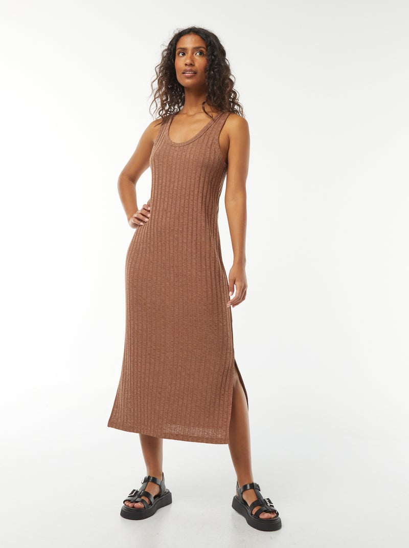 Robe unie sans manches Marron - Kiabi