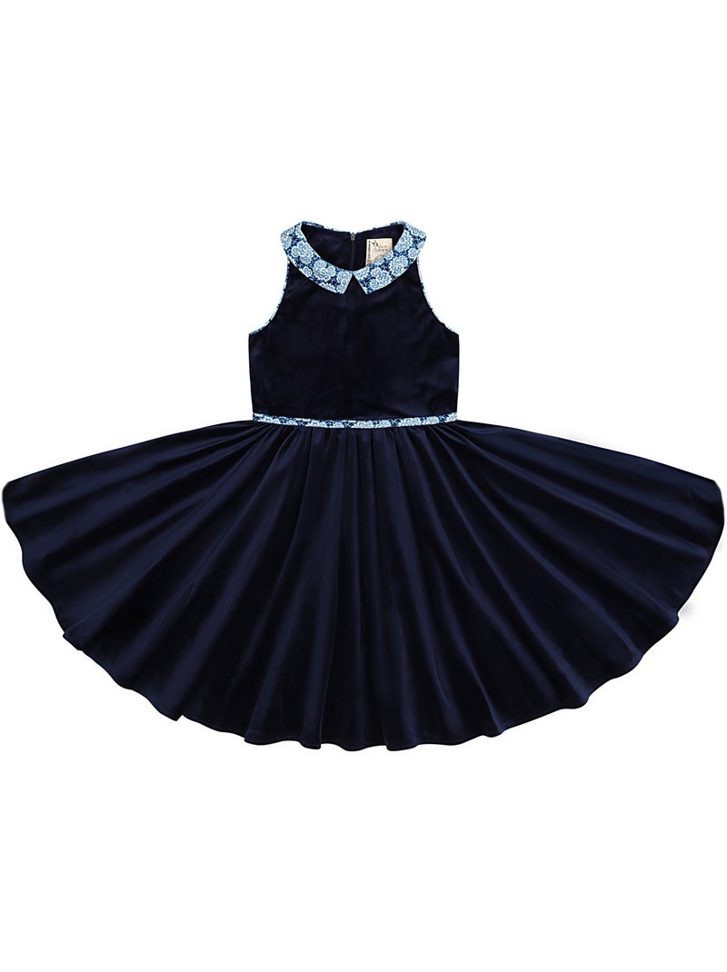 Robe Velours    à Col Claudine Liberty  HEPBURN - La Faute à Voltaire Bleu marine - Kiabi