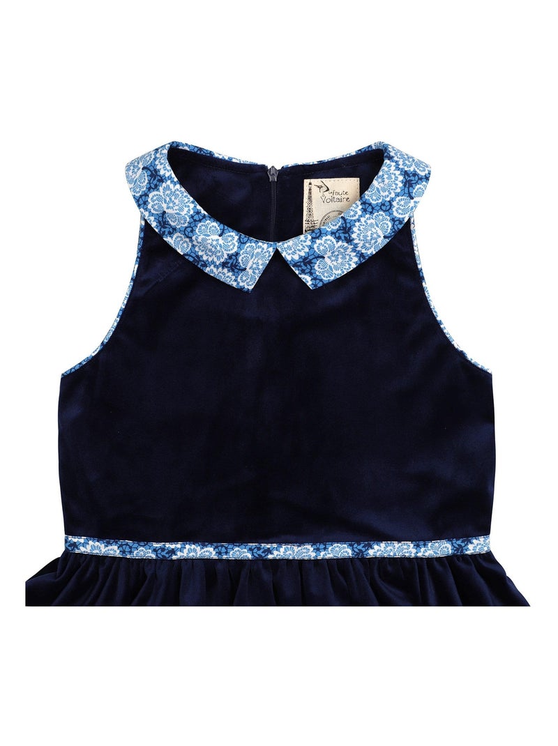 Robe Velours    à Col Claudine Liberty  HEPBURN - La Faute à Voltaire Bleu marine - Kiabi