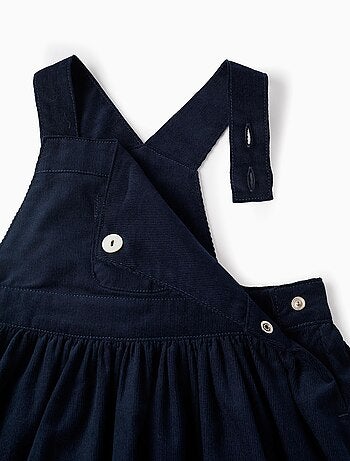 Robe Velours Côtelé Bébé Fille Hollywood Baby Taille 7 - Bleu Bébé Et Marron, Manches 3/4, Occasion Impeccable