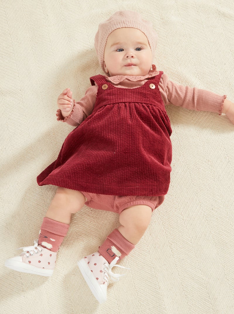 Robe velours côtelé à bretelle rouge bordeaux - Kiabi
