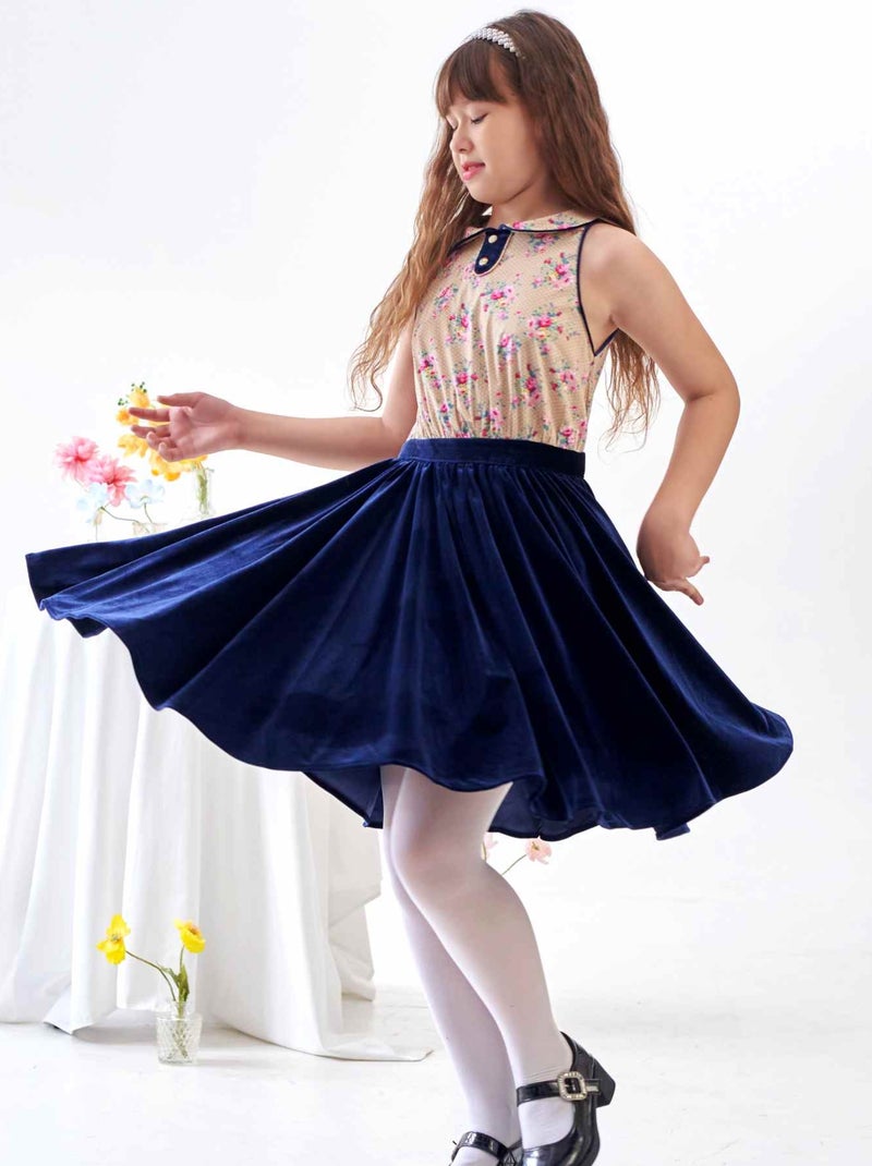 Robe Velours   Fleuri    HEPBURN - La Faute à Voltaire Bleu Beige - Kiabi