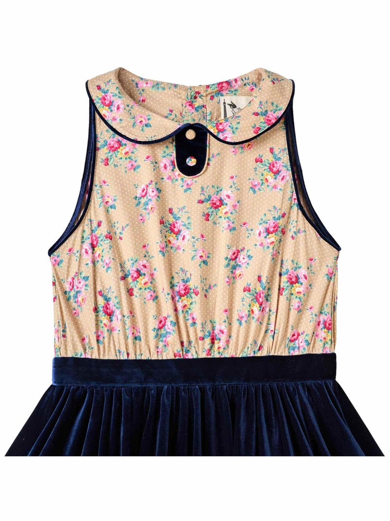 Robe Velours   Fleuri    HEPBURN - La Faute à Voltaire Bleu Beige - Kiabi