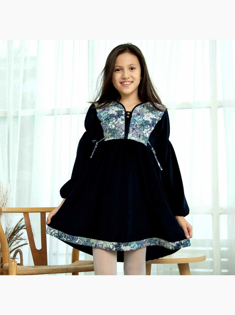 Robe Velours   Liberty  et  Hiver   MARGOT - La Faute à Voltaire Bleu marine - Kiabi