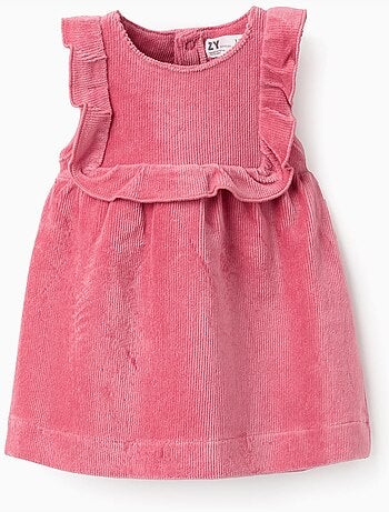 Robe Velous Côtelé Malléable avec Volants