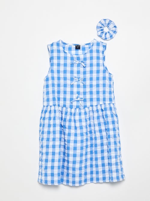 Robe vichy à manches courtes avec nœud + chouchou - Kiabi Robe vichy à manches courtes avec nœud + chouchou - Kiabi