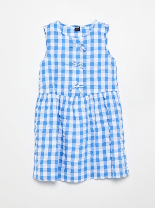 Robe vichy à manches courtes avec nœud + chouchou - Kiabi Robe vichy à manches courtes avec nœud + chouchou - Kiabi