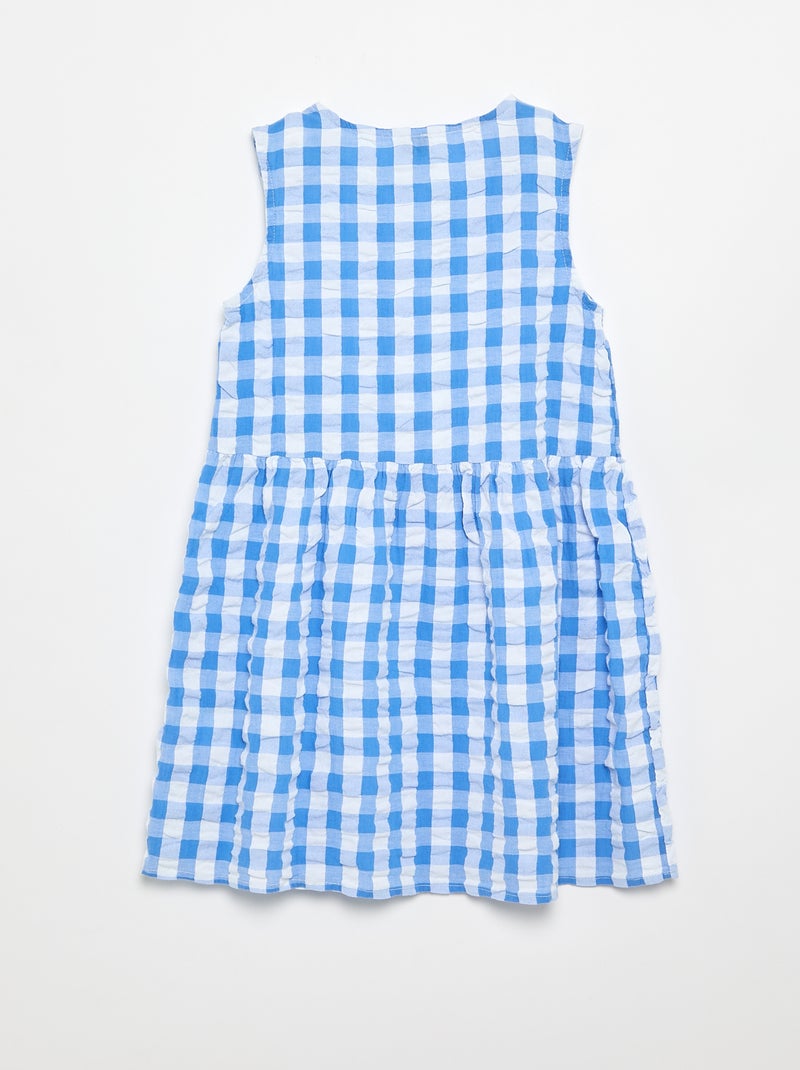 Robe vichy à manches courtes avec nœud + chouchou Bleu - Kiabi