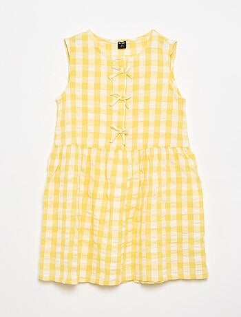 Robe vichy à manches courtes avec nœud + chouchou