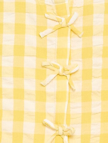 Robe vichy à manches courtes avec nœud + chouchou