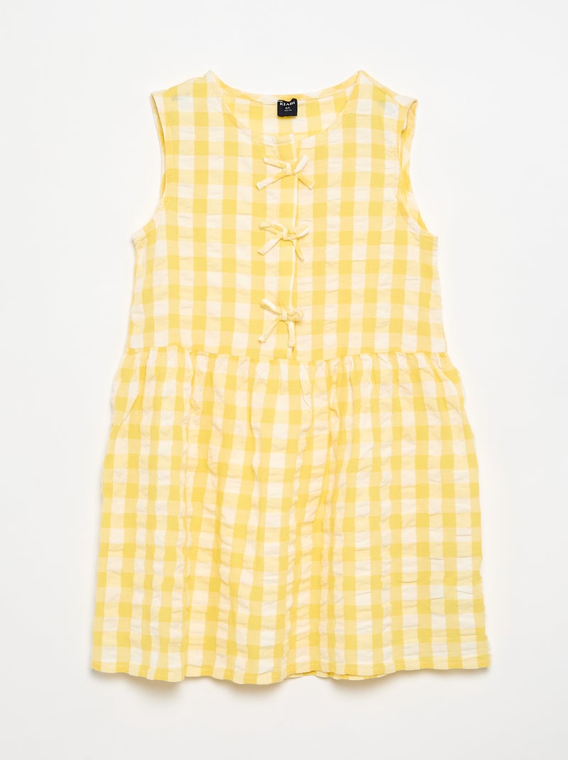 Robe vichy à manches courtes avec nœud + chouchou Jaune - Kiabi