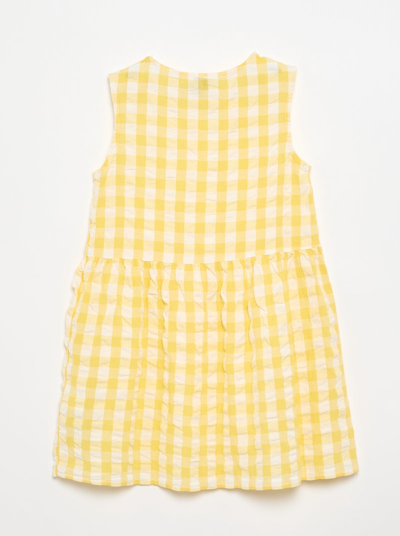 Robe vichy à manches courtes avec nœud + chouchou Jaune - Kiabi