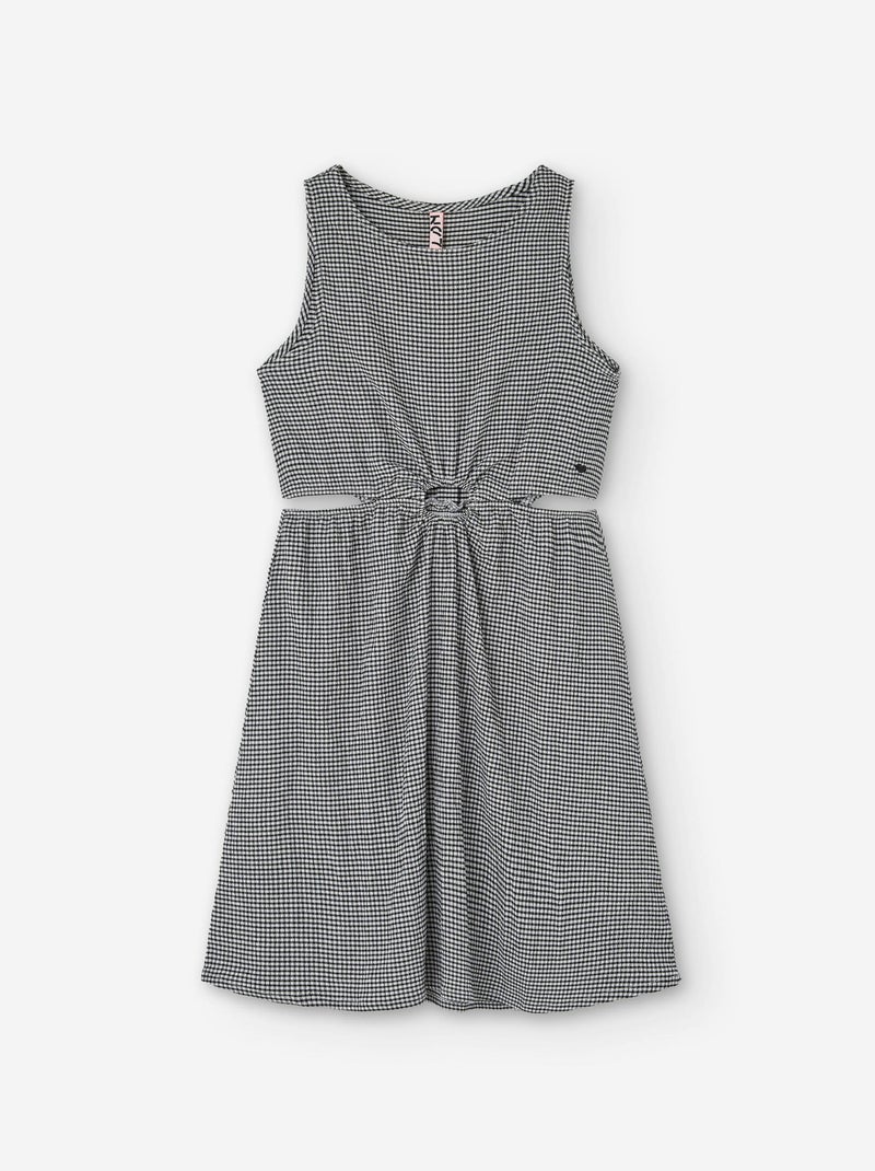 Robe Vichy en Tissu Froissé Noir - Kiabi