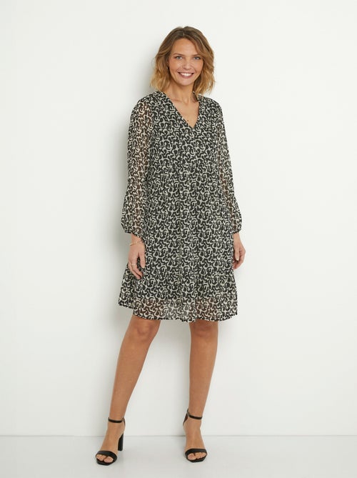 Robe voile imprimé col V manches 3/4 - Kiabi