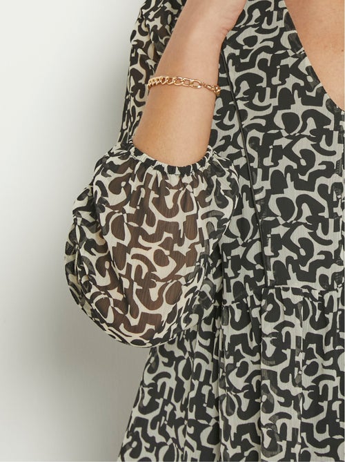 Robe voile imprimé col V manches 3/4 - Kiabi