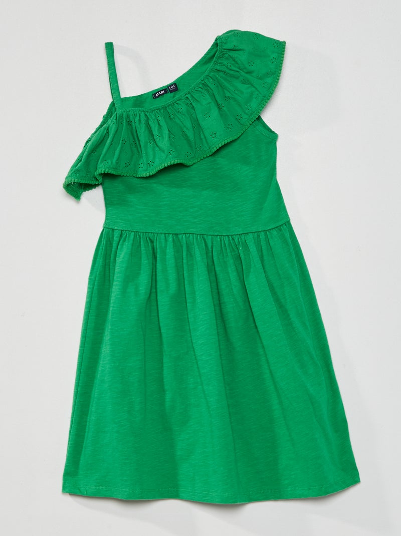 Robe volant avec broderie vert - Kiabi