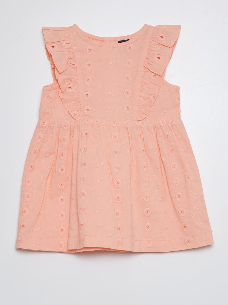 Robe volantée avec broderie anglaises Rose - Kiabi
