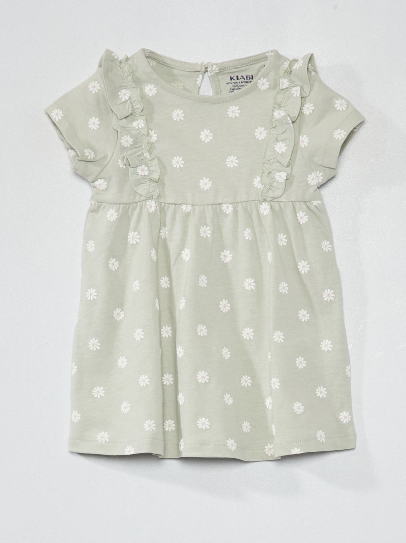 Robe volantée avec imprimé Vert - Kiabi