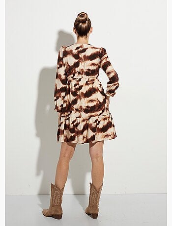 Robe volantée col V manches resserrées - AFIBEL