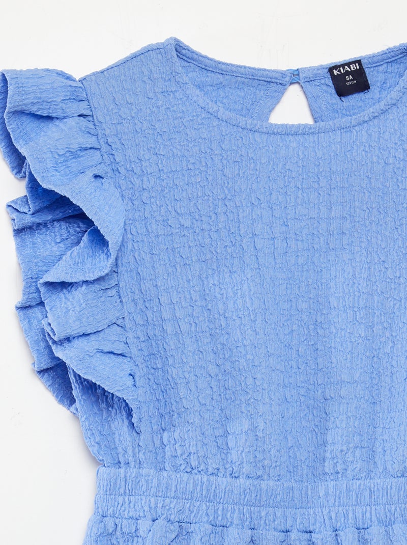 Robe volantée en matière gaufrée Bleu clair - Kiabi