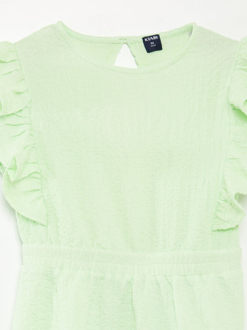 Robe volantée en matière gaufrée Vert clair - Kiabi