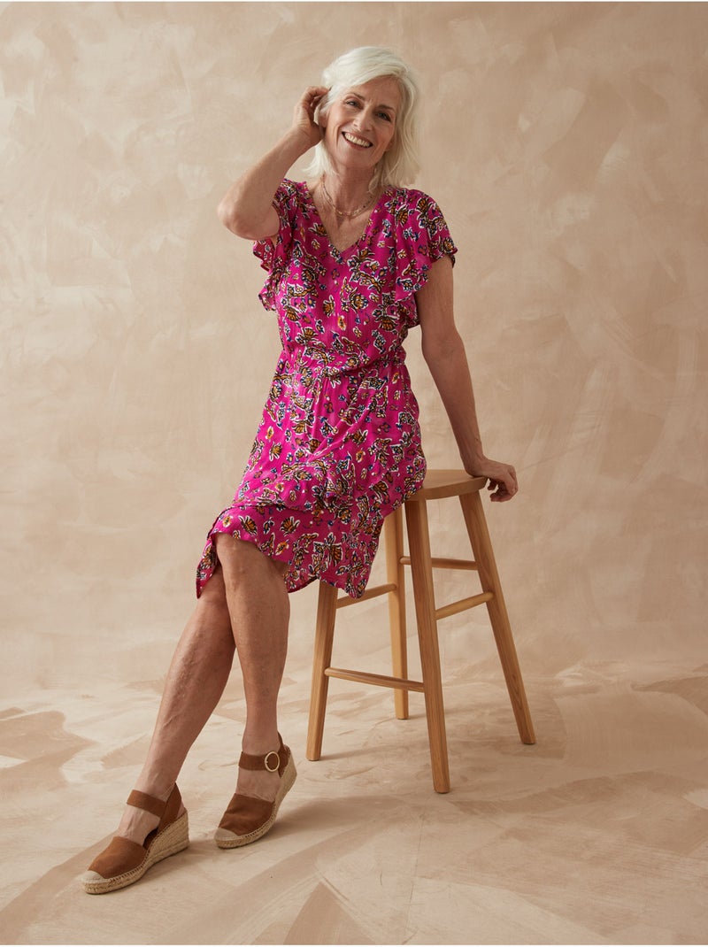 Robe volantée encolure V - DAXON Rose/Multicolore - Kiabi