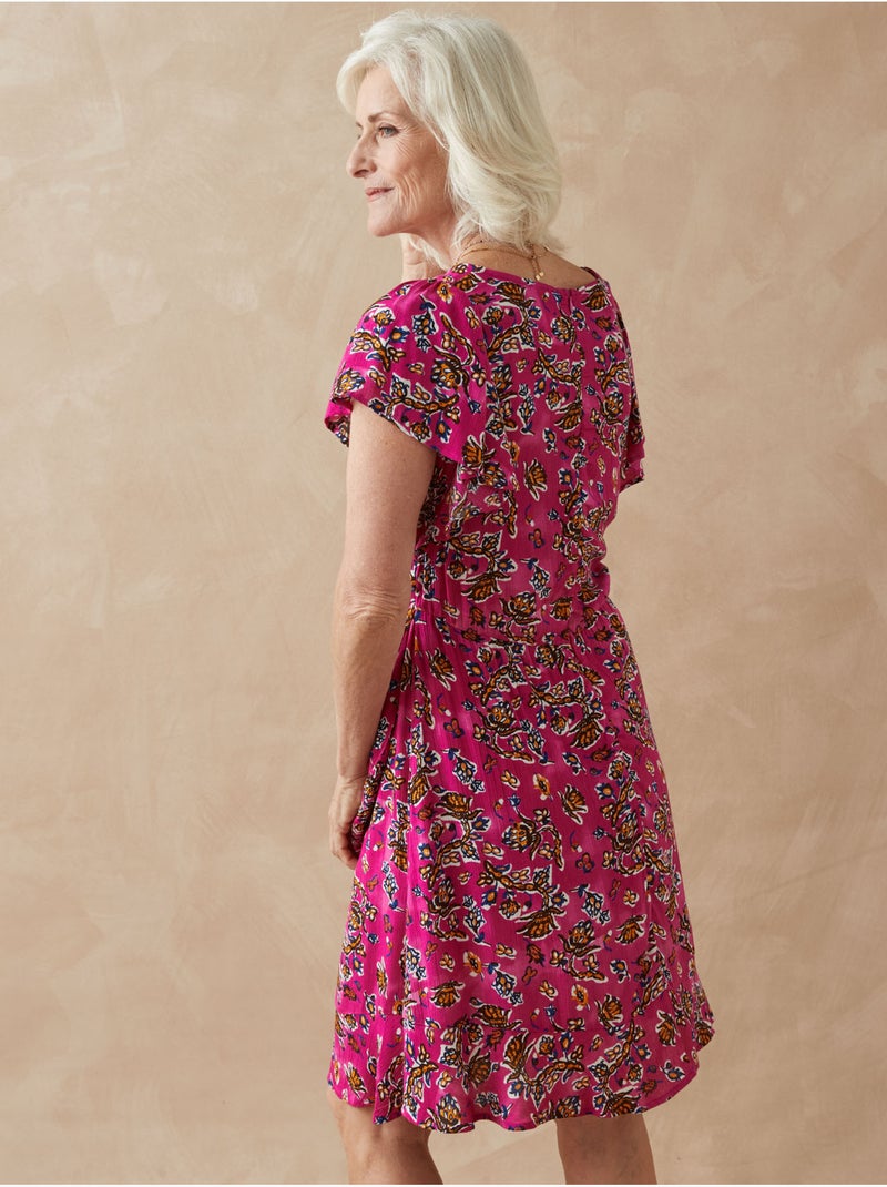 Robe volantée encolure V - DAXON Rose/Multicolore - Kiabi