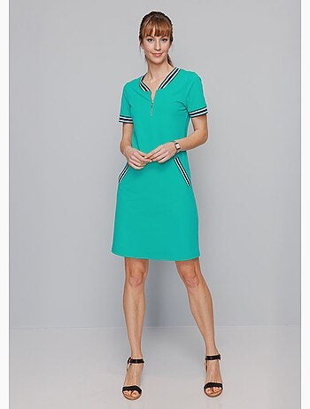 Robe zippée maille polo, détails rayés - AFIBEL